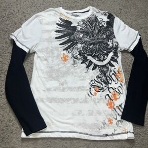 MMA Elite Shirt Mens Medium Double Layered Thermal Sleeves Fleur De Lis Y2K